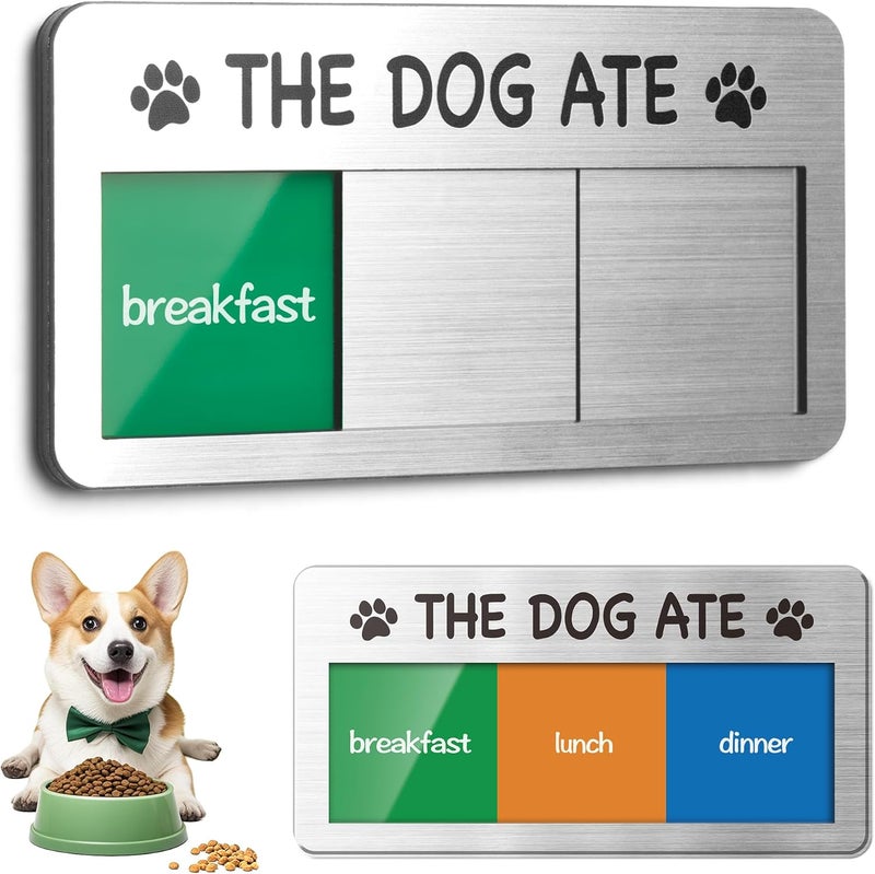 EliteSign Dog Fed Sign- Dog Feeding Chart 3 Times A Day,Pet Feeding Reminder,Did You Feed The Dogs Tracker With Magnets and Double Sided Tape for Fridge, Prevent Over Feed, Brushed Silver - Image 1
